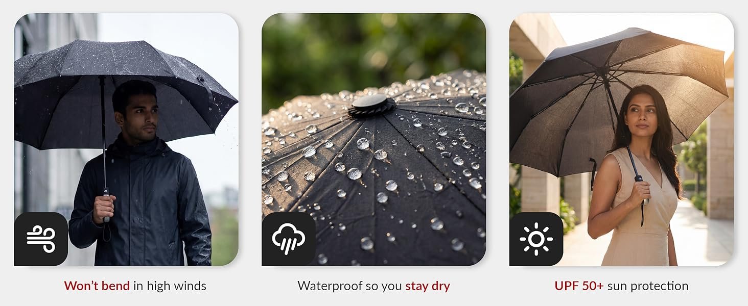 Umbrella for Man - Large Size, Fully Automatic, Windproof Fibreglass Ribs, UPF 50+ Sun Protection, Premium 210T Pongee, Foldable Travel Umbrella for Rain for Men - Image 2