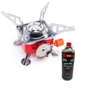 Portable Camping Gas Stove with 1 Butane Gas Canister | Foldable Mini Outdoor Burner for Trekking, Hiking, Picnic & Travel | with Adjustable Flame Control & Carry-Friendly Design