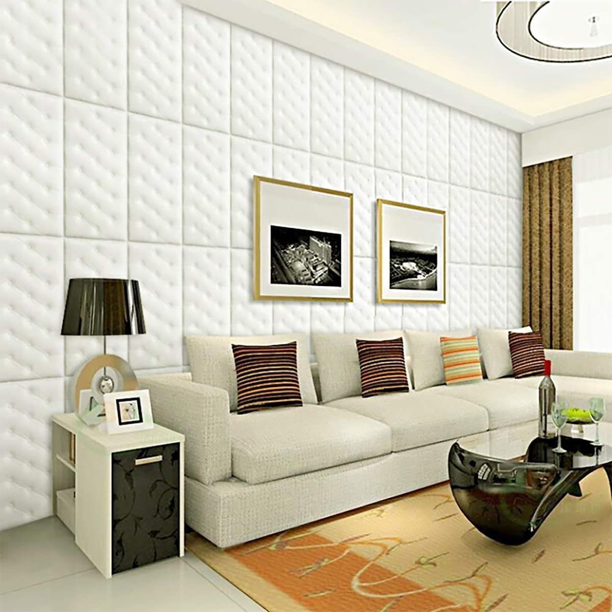 3D White Bedroom Wallpaper For Wall Pe Foam Wall Stickers Self Adhesive Diy Wall Decor (35 X 70Cm, Appx. 2.7Sq Feet ) (Bedroom, 1 ) - Image 2