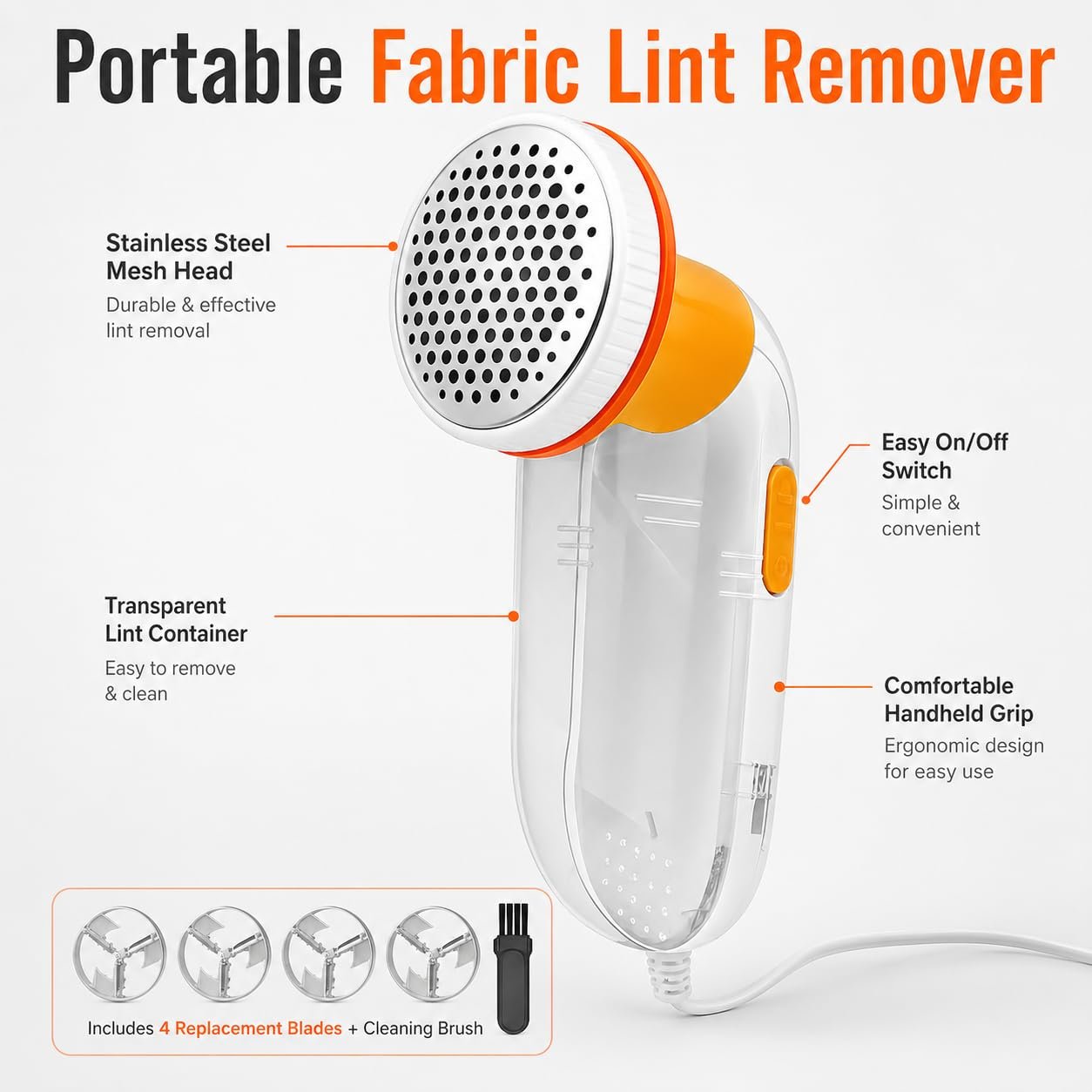 Lint Remover with Cord, for Woolen Sweaters, Blankets, Jackets/Burr Remover Pill Remover from Carpets, Curtains - Image 3