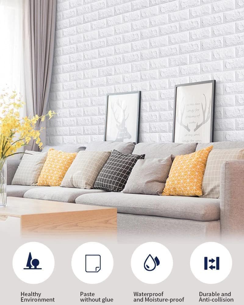 3D White Bedroom Wallpaper For Wall Pe Foam Wall Stickers Self Adhesive Diy Wall Decor (35 X 70Cm, Appx. 2.7Sq Feet ) (Bedroom, 1 ) - Image 3