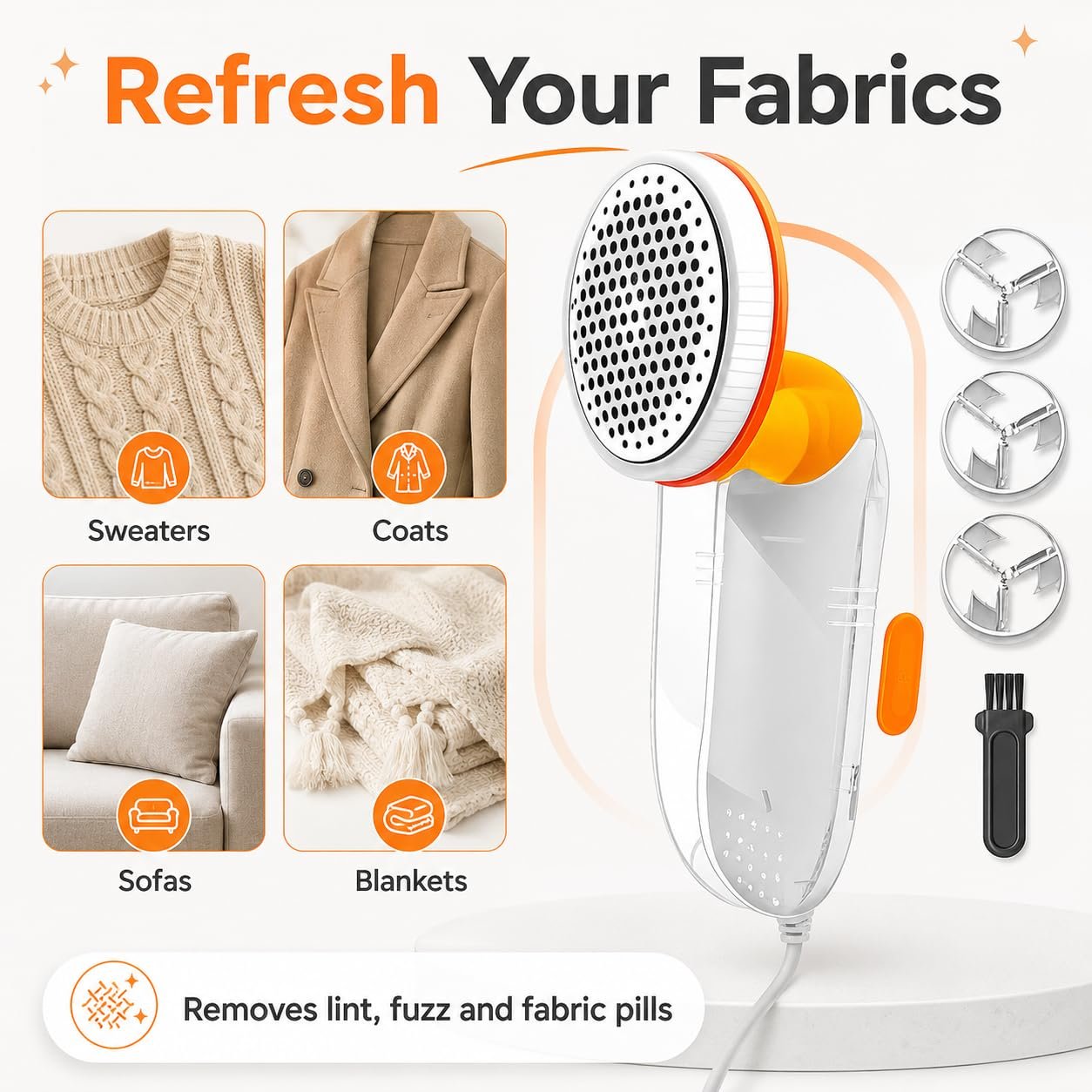 Lint Remover with Cord, for Woolen Sweaters, Blankets, Jackets/Burr Remover Pill Remover from Carpets, Curtains - Image 2