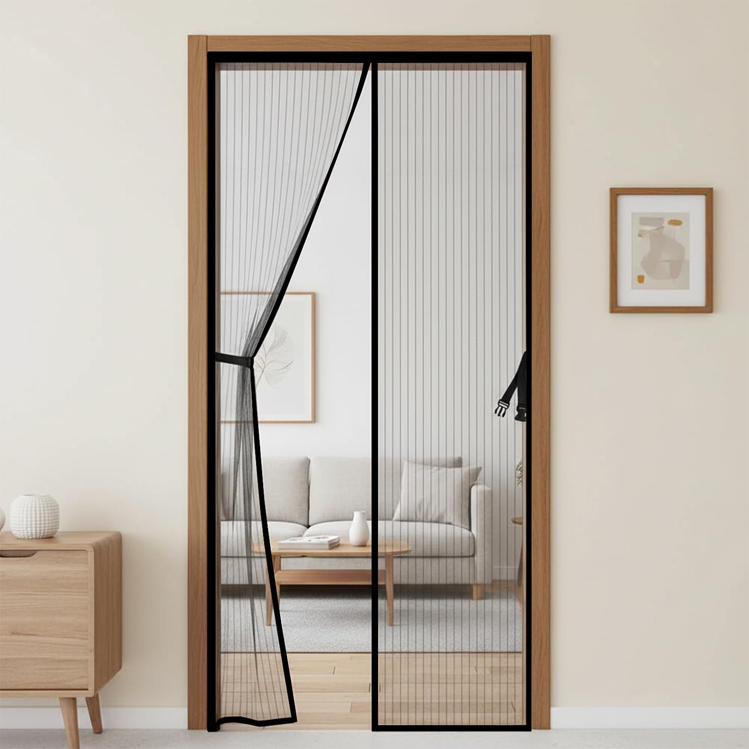 Magnetic Mosquito Door Net with Stay-Open Buckle – Heavy Duty Mesh Screen Door, Auto Close Magnets, Hands-Free Entry, Easy Install, Pet & Kid Friendly for Home
