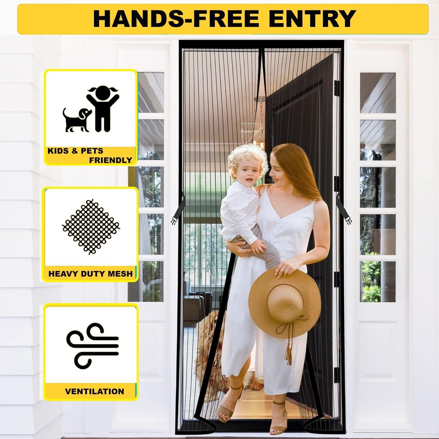 Magnetic Mosquito Door Net with Stay-Open Buckle – Heavy Duty Mesh Screen Door, Auto Close Magnets, Hands-Free Entry, Easy Install, Pet & Kid Friendly for Home - Image 4