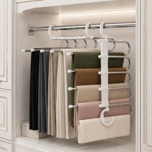 Stainless Steel Foldable Hanger for Clothes Hanging | Space Saving Multi-Layer Clothes Organizer for Pants, Shirts, Sarees & Towels | Heavy Duty Rust-Resistant Wardrobe Hanger