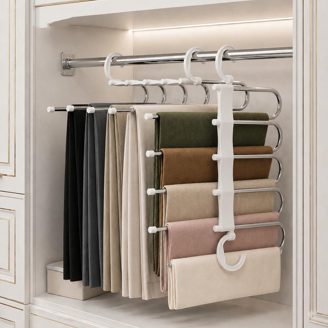 Stainless Steel Foldable Hanger for Clothes Hanging | Space Saving Multi-Layer Clothes Organizer for Pants, Shirts, Sarees & Towels | Heavy Duty Rust-Resistant Wardrobe Hanger