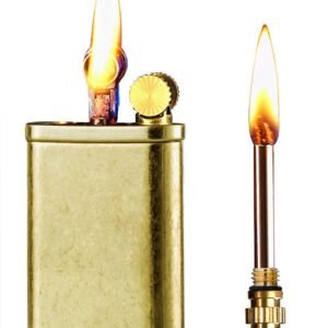Matchstick Lighter with 2 in 1, Permanent Match Antique Kerosene Lighter, Wheel Style Lift Arm Lighters for Outdoor Camping Emergency Survival Gear (Golden knurled)